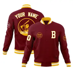 Crimson Full-Snap Varsity Letterman Baseball Jacket 1