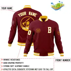Crimson Full-Snap Varsity Letterman Baseball Jacket 4