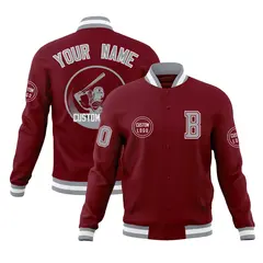 Crimson Full-Snap Varsity Letterman Baseball Jacket