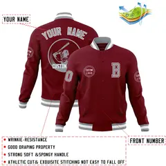Crimson Full-Snap Varsity Letterman Baseball Jacket 4