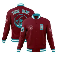 Crimson Full-Snap Varsity Letterman Baseball Jacket