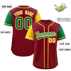Crimson Gold and Kelly Green Raglan Sleeves Baseball Jersey 2