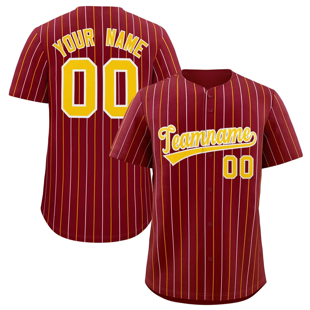 Crimson Gold and White Bi-Color Stripes Baseball Jersey