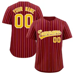 Crimson Gold and White Bi-Color Stripes Baseball Jersey 1