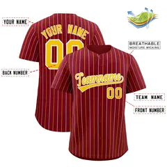 Crimson Gold and White Bi-Color Stripes Baseball Jersey 2
