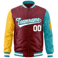 Crimson Gold-Aqua Raglan Varsity Full-Zip Letterman Bomber Jacket 3