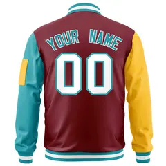 Crimson Gold-Aqua Raglan Varsity Full-Zip Letterman Bomber Jacket 4