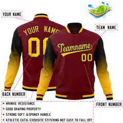 Crimson Gold Black Gradient Raglan Varsity Letterman Jacket 2