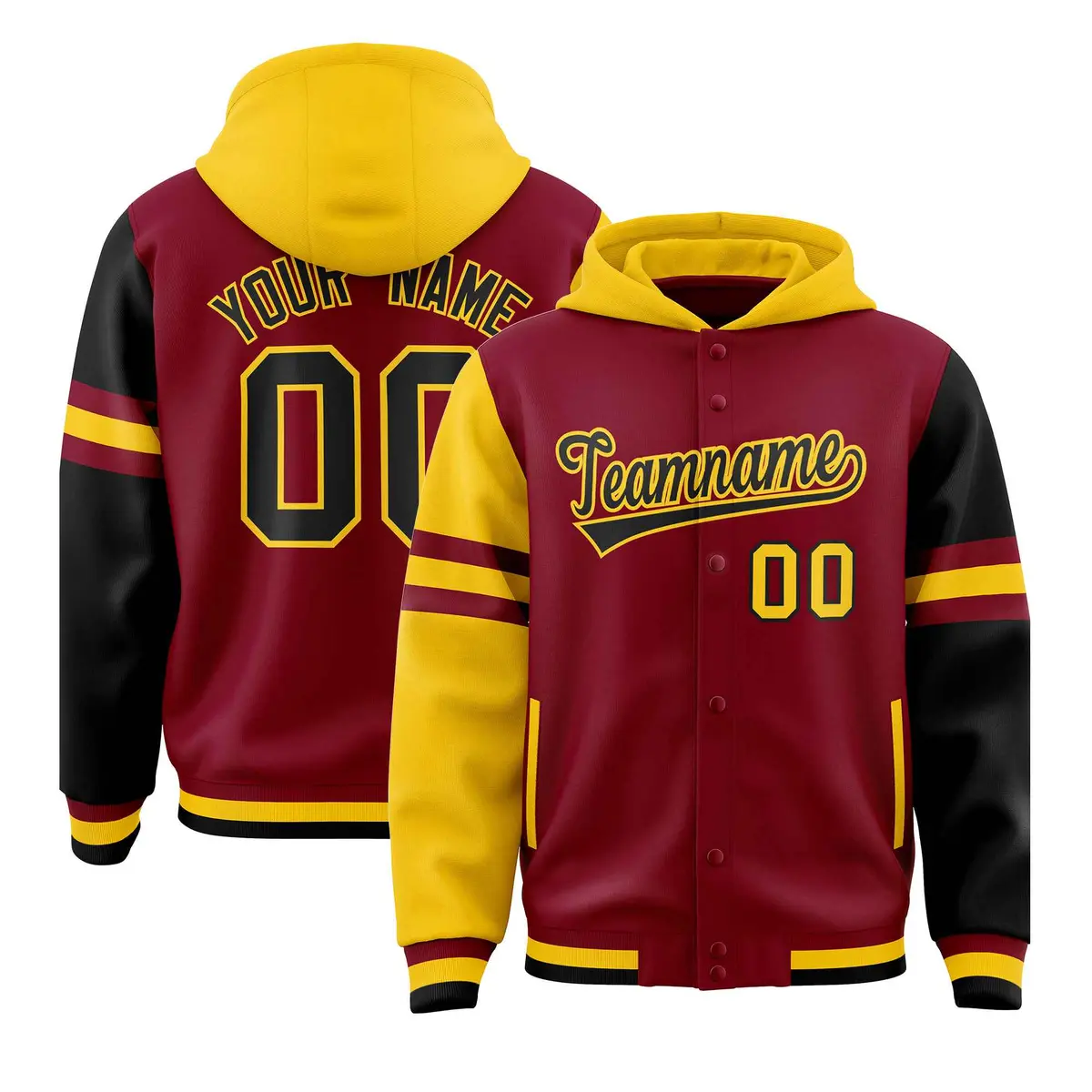 Crimson Gold-Black Varsity Three Stripes Raglan Jacket Hoodie