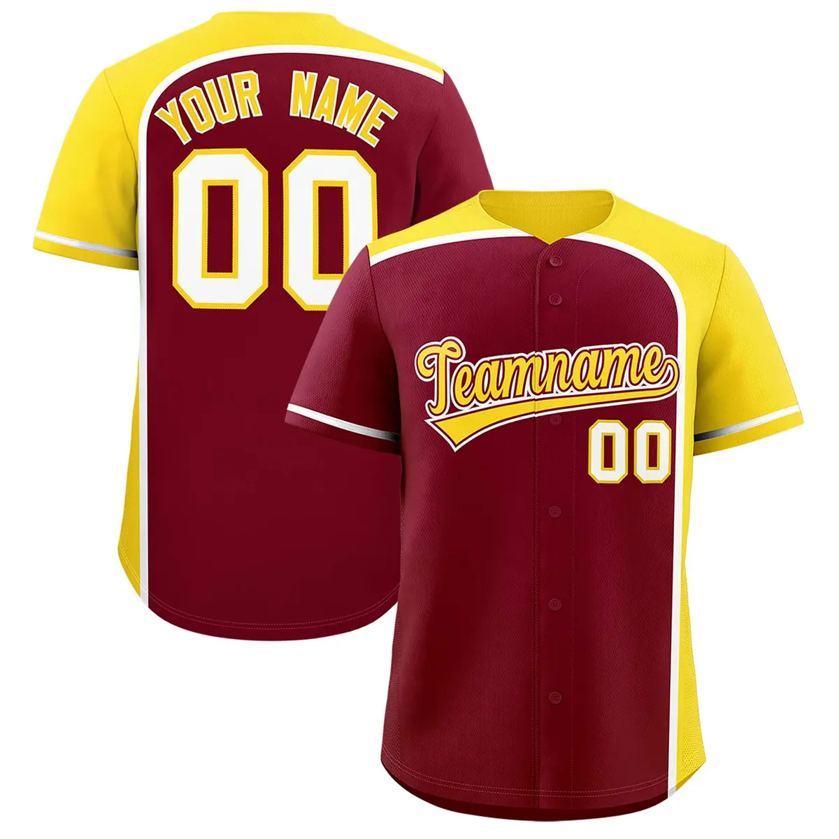 Crimson Gold Color Block Authentic Baseball Jersey