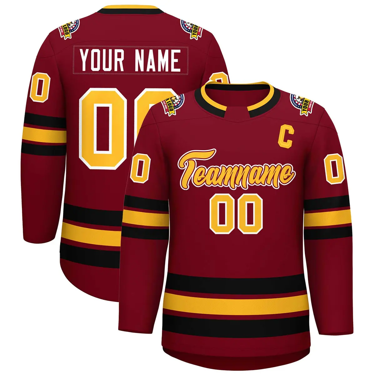 Crimson Gold Crimson-White Classic Style Hockey Jersey
