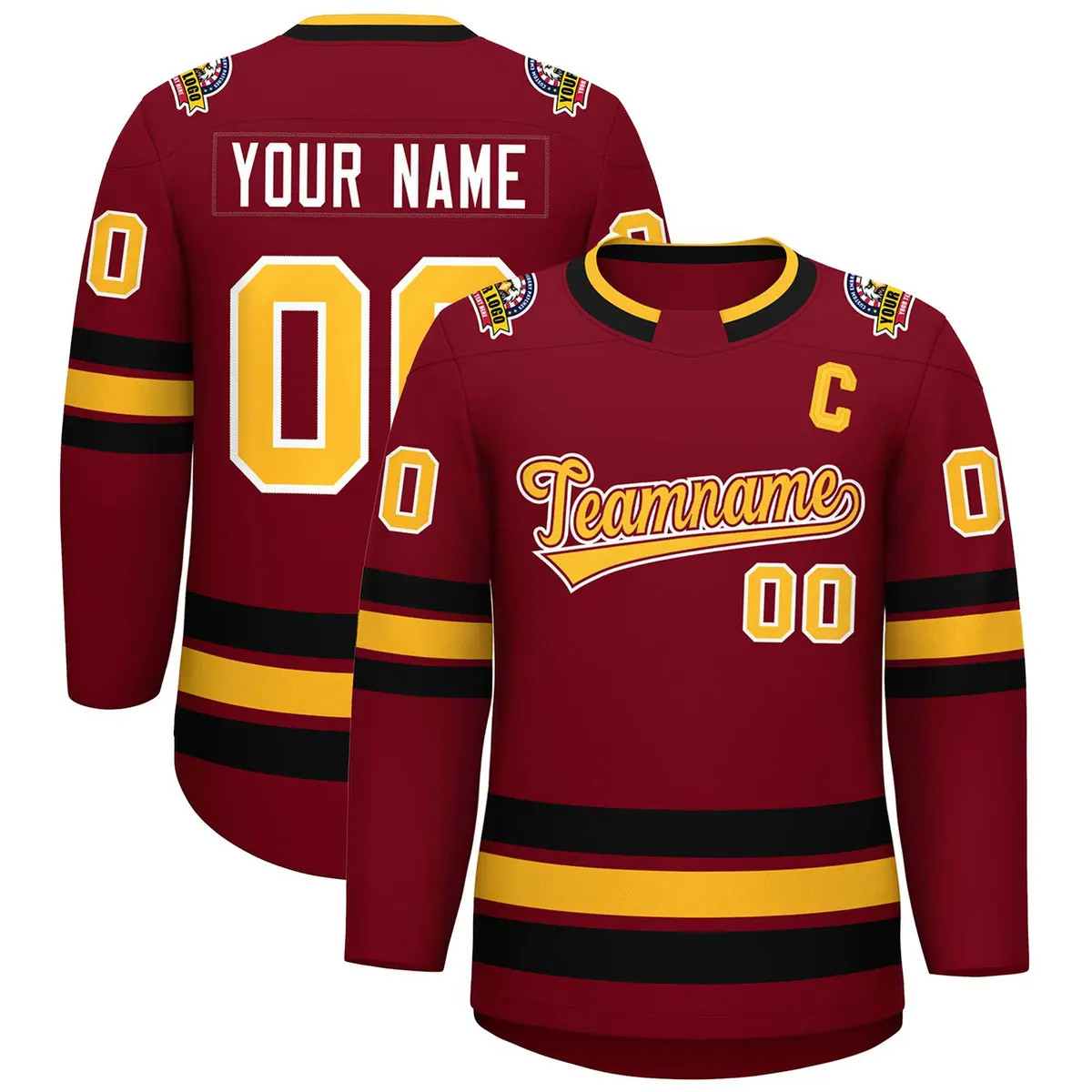 Crimson Gold Crimson-White Classic Style Hockey Jersey