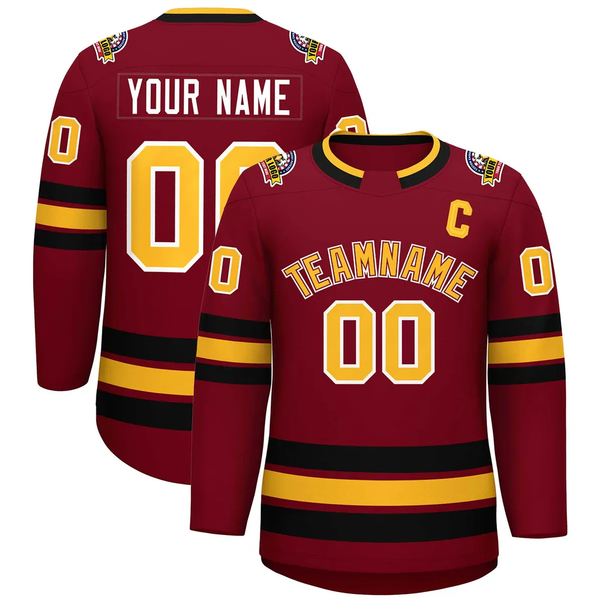Crimson Gold Crimson-White Classic Style Hockey Jersey