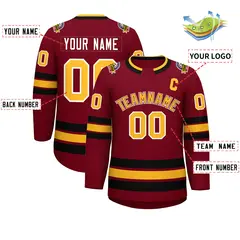 Crimson Gold Crimson-White Classic Style Hockey Jersey 2