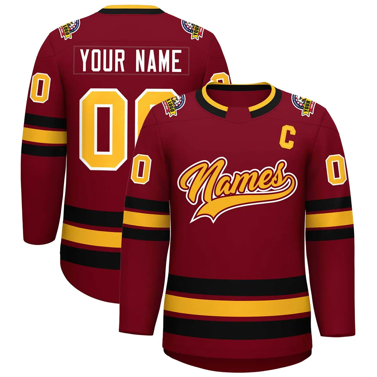 Crimson Gold Crimson-White Classic Style Hockey Jersey