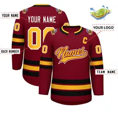 Crimson Gold Crimson-White Classic Style Hockey Jersey 2