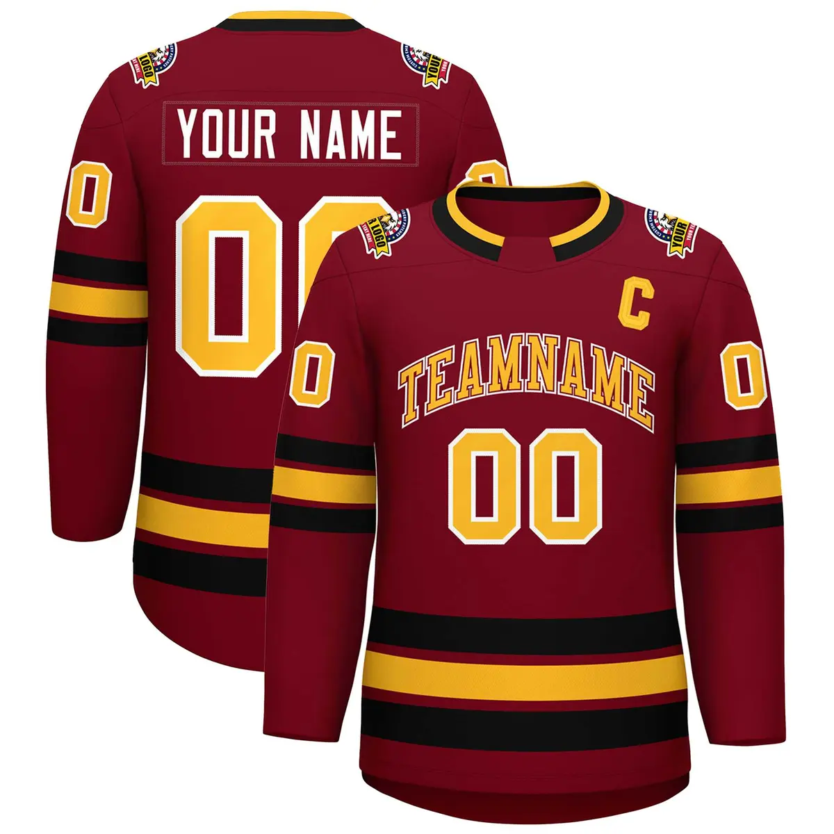 Crimson Gold Crimson-White Classic Style Hockey Jersey