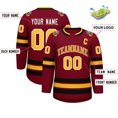 Crimson Gold Crimson-White Classic Style Hockey Jersey 2