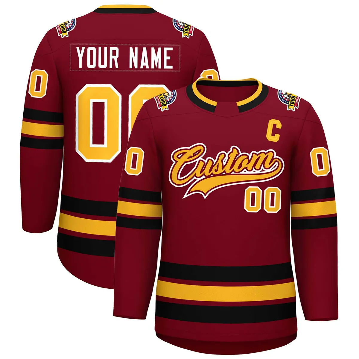 Crimson Gold Crimson-White Classic Style Hockey Jersey
