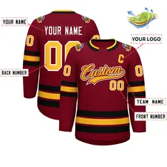 Crimson Gold Crimson-White Classic Style Hockey Jersey 2