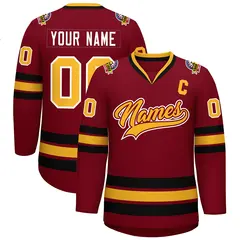 Crimson Gold Crimson-White Classic Style Hockey Jersey