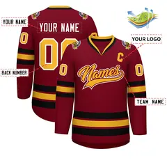 Crimson Gold Crimson-White Classic Style Hockey Jersey 2