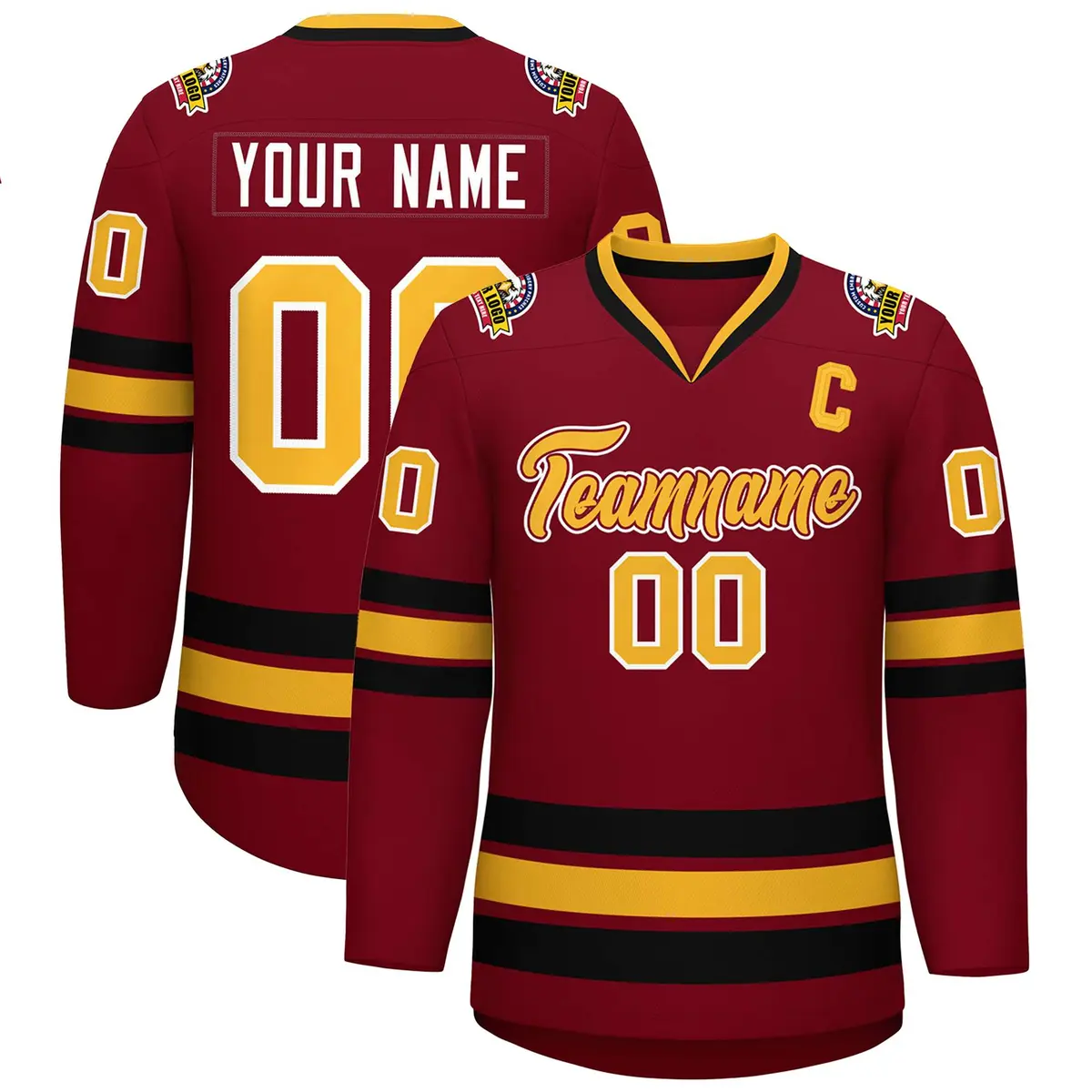 Crimson Gold Crimson-White Classic Style Hockey Jersey