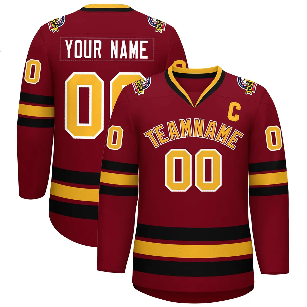 Crimson Gold Crimson-White Classic Style Hockey Jersey