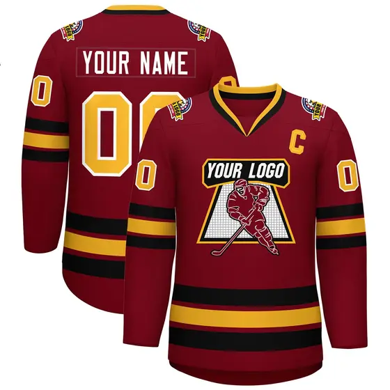 Crimson Gold Crimson-White Classic Style Hockey Jersey