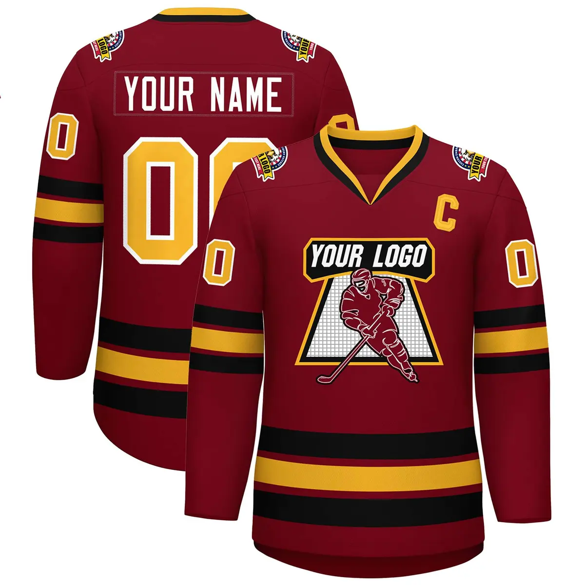 Crimson Gold Crimson-White Classic Style Hockey Jersey