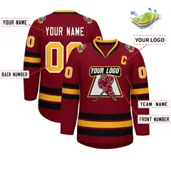 Crimson Gold Crimson-White Classic Style Hockey Jersey 2