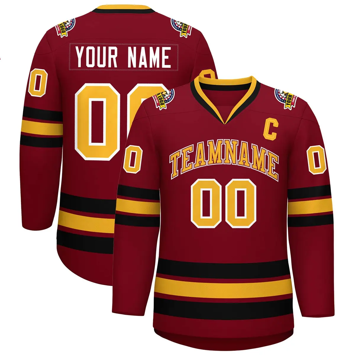 Crimson Gold Crimson-White Classic Style Hockey Jersey