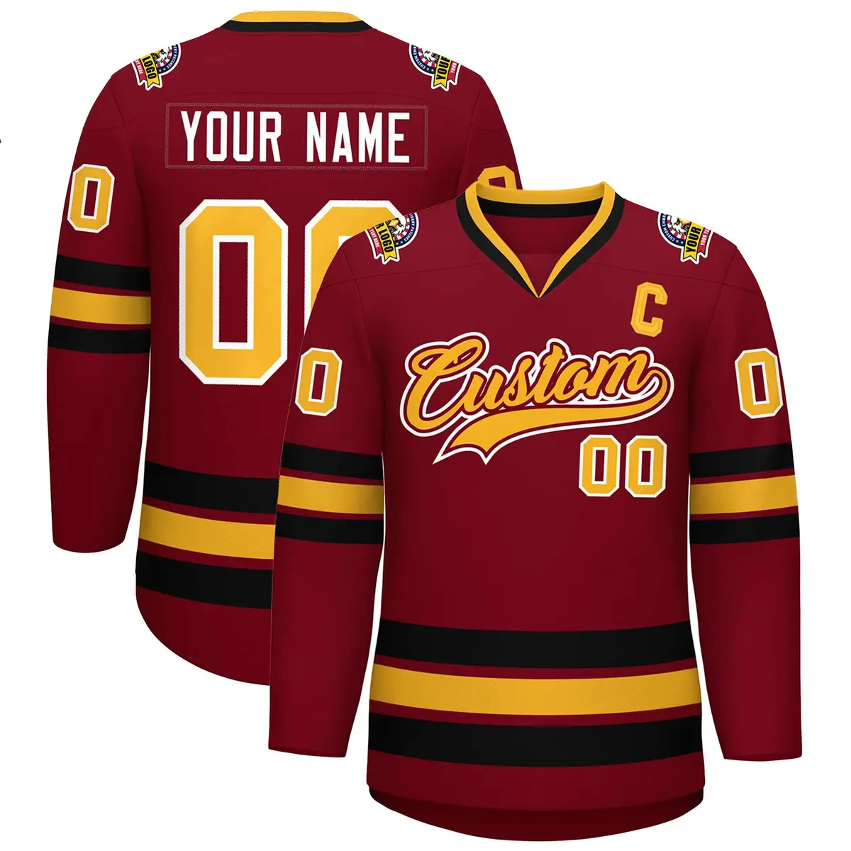 Crimson Gold Crimson-White Classic Style Hockey Jersey