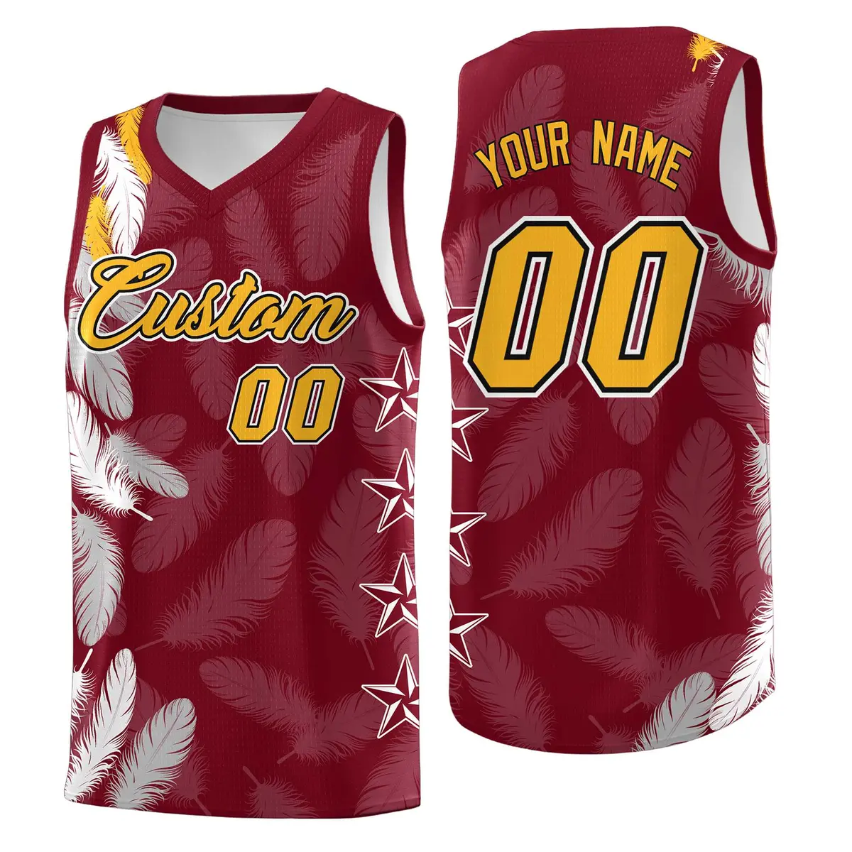 Crimson Gold Feather Series Graffiti Pattern Basketball Jersey