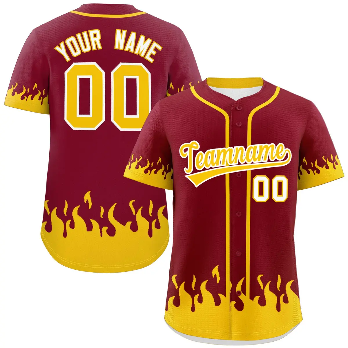 Crimson Gold Flame Graffiti Authentic Baseball Jersey