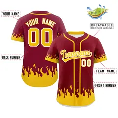 Crimson Gold Flame Graffiti Authentic Baseball Jersey 2