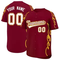 Crimson Gold Flame Outline Side Baseball Jersey