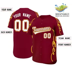 Crimson Gold Flame Outline Side Baseball Jersey 2