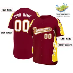 Crimson Gold Flame Outline Side Baseball Jersey 2