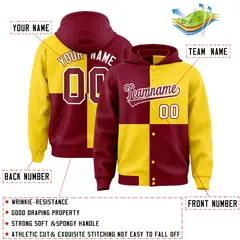 Crimson Gold Four Squares Color Block Varsity Letterman Hoodie 4