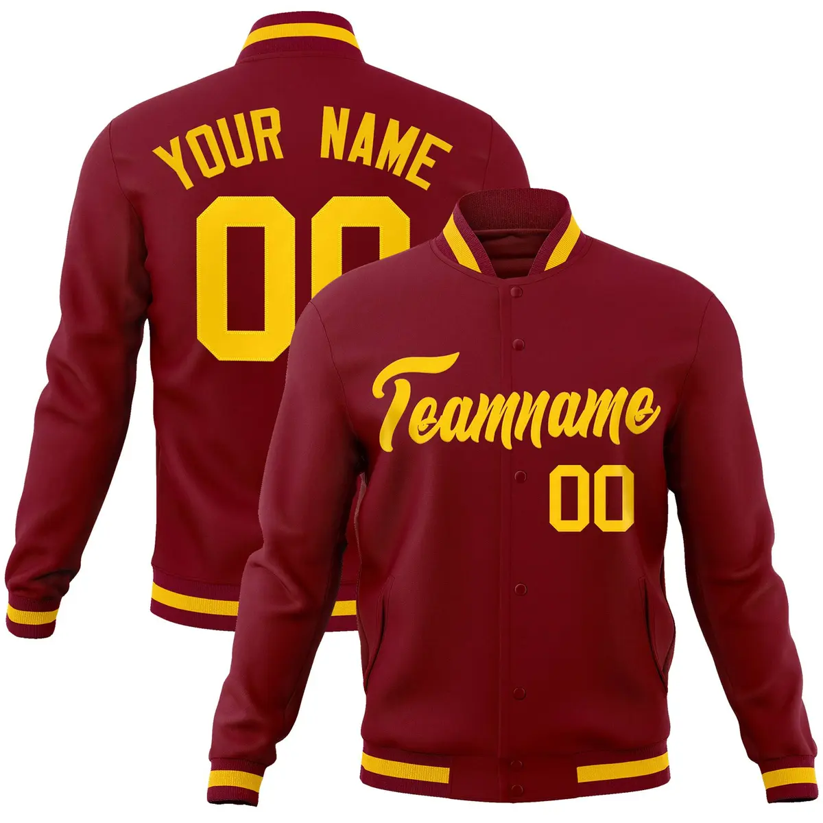 Crimson Gold Full-Snap Varsity Letterman Jacket