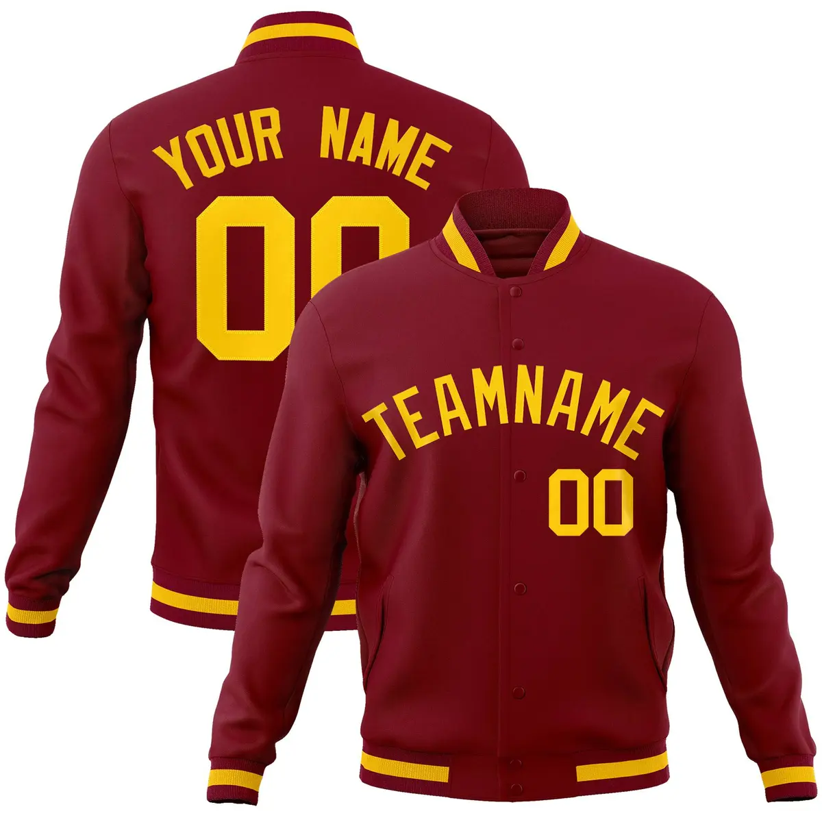 Crimson Gold Full-Snap Varsity Letterman Jacket