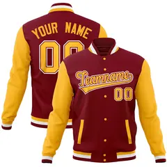 Crimson Gold Full-Snap Varsity Raglan Letterman Baseball Jacket