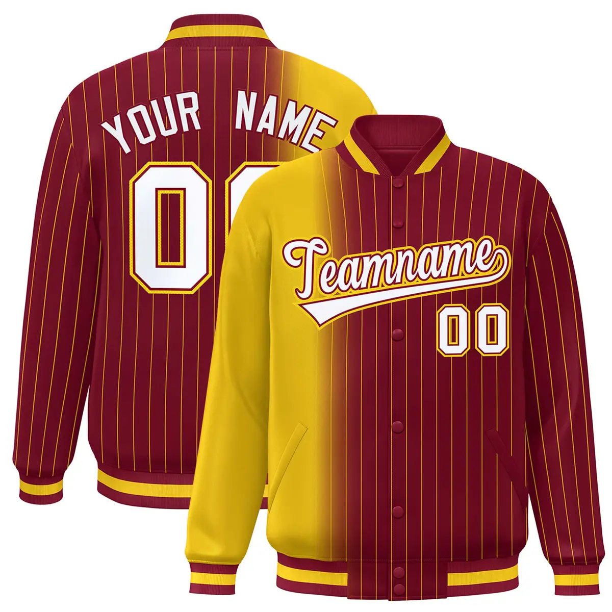 Crimson Gold Gradient Pinstripe Varsity Full-Snap Letterman Jacket