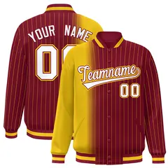 Crimson Gold Gradient Pinstripe Varsity Full-Snap Letterman Jacket 1