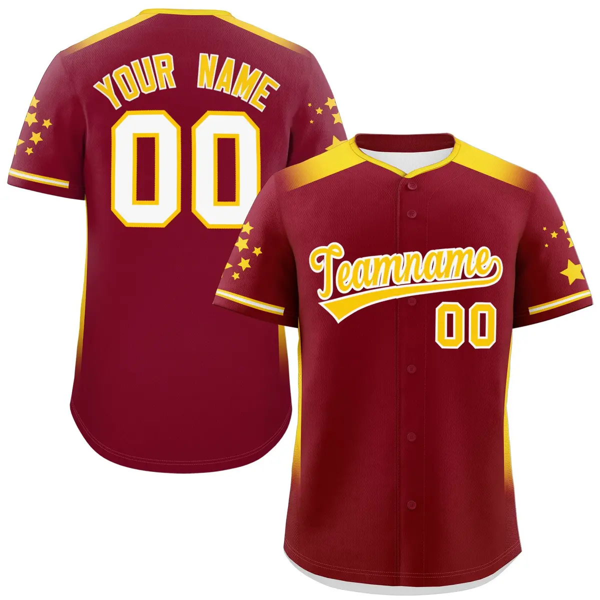 Crimson Gold Gradient Side Star Pattern Baseball Jersey