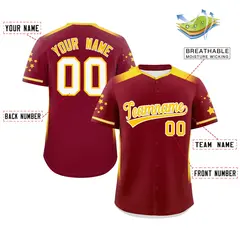 Crimson Gold Gradient Side Star Pattern Baseball Jersey 2