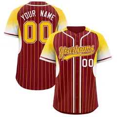 Crimson Gold Gradient Stripe Fashion Sleeves Baseball Jersey 1