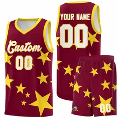 Crimson Gold Graffiti Star Print Basketball Jersey Sets