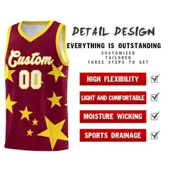 Crimson Gold Graffiti Star Print Basketball Jersey Sets 2